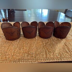 Set of 4 Vintage Longhorn Tooled Leather Glass Holders